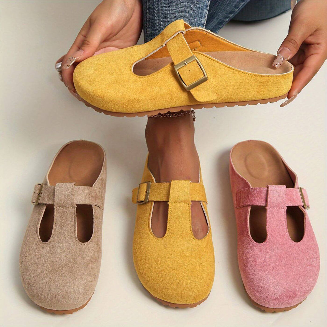 Calypso | Women's Buckle T-Bar Closed Toe Clogs - Yellow - Image 6