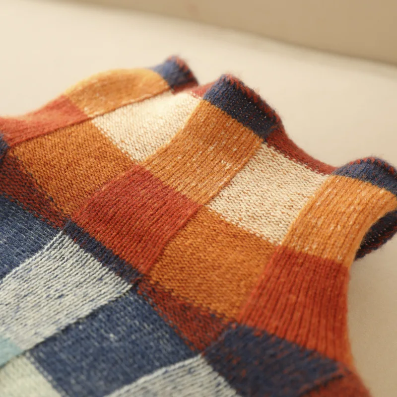 Camellia | Women's Checked Crew Neck Long Sleeve Sweater - Image 5