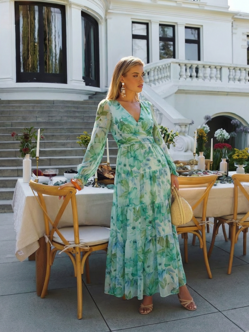 Camellia | Women's Floral Wrap Long Sleeve Maxi Dress - Floral - Image 13