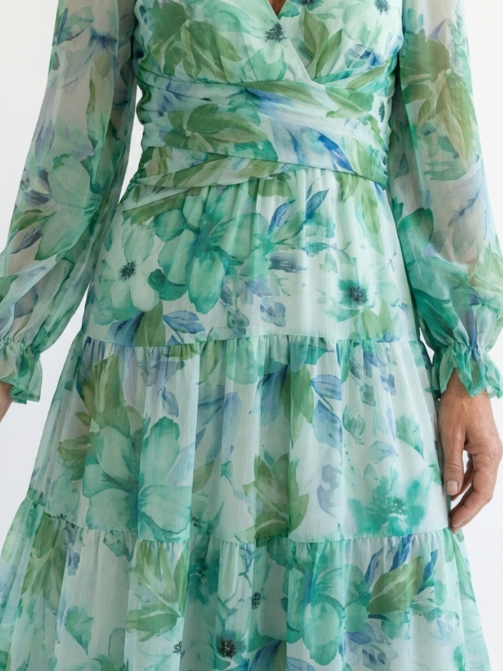 Camellia | Women's Floral Wrap Long Sleeve Maxi Dress - Floral - Image 2