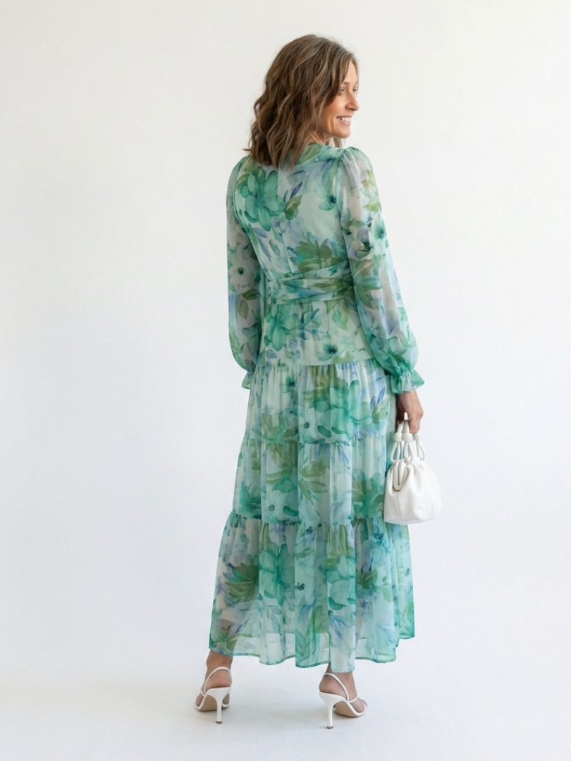Camellia | Women's Floral Wrap Long Sleeve Maxi Dress - Floral - Image 4