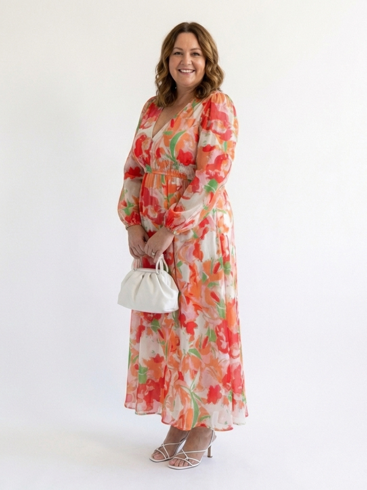 Camellia | Women's Floral Wrap Long Sleeve Maxi Dress - Floral - Image 6