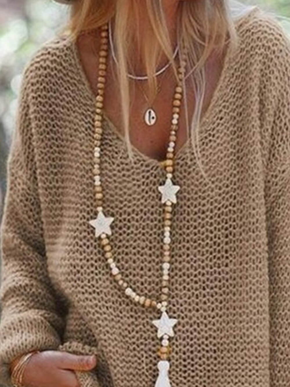 Camilla | Women's V Neck Long Sleeve Knit Sweater - Beige - Image 2