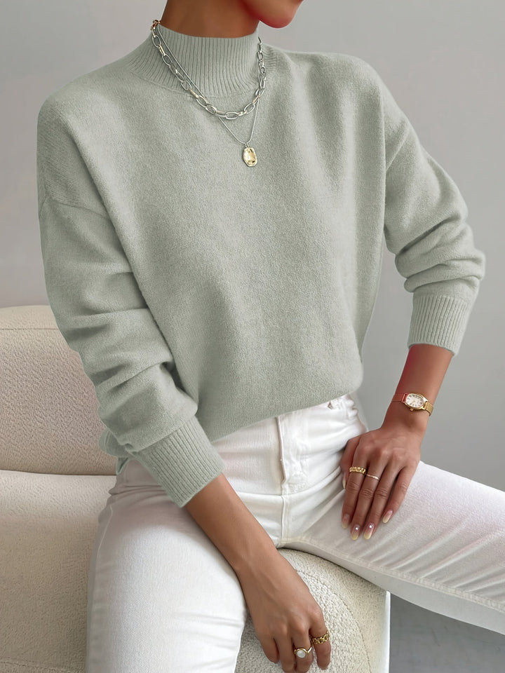 Camille | Women's Mock Neck Long Sleeve Sweater - White - Image 10