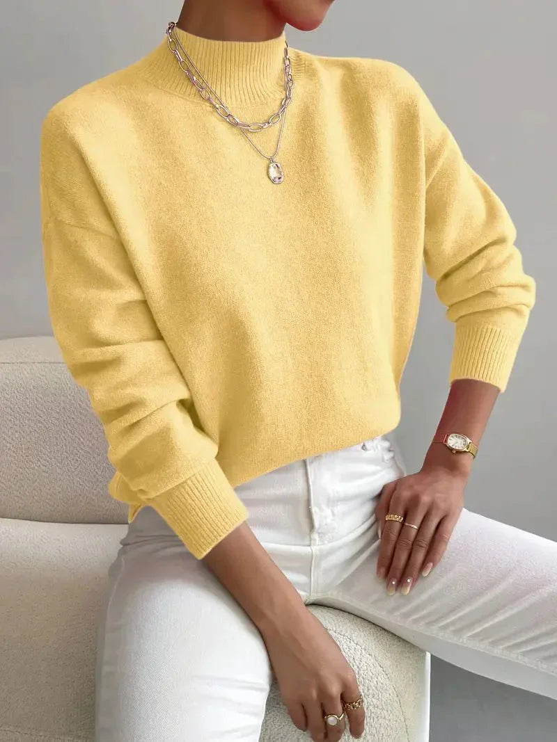 Camille | Women's Mock Neck Long Sleeve Sweater - White - Image 3