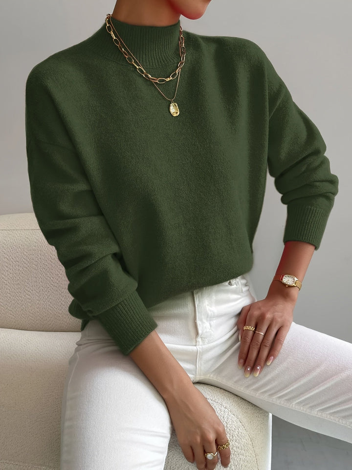 Camille | Women's Mock Neck Long Sleeve Sweater - White - Image 8