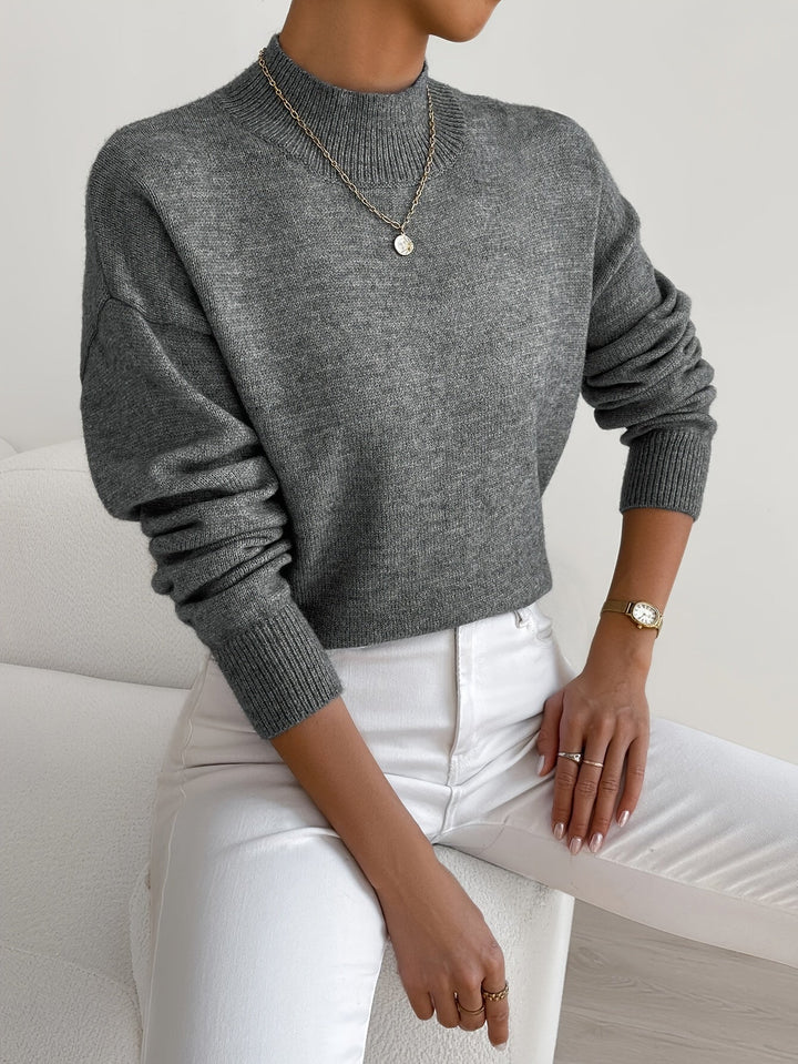Camille | Women's Mock Neck Long Sleeve Sweater - White - Image 9