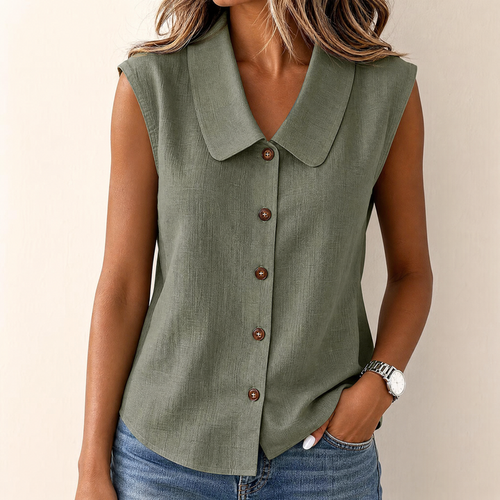 Carinda | Women's Sleeveless Collared Button-Up Blouse - Sage - Image 1
