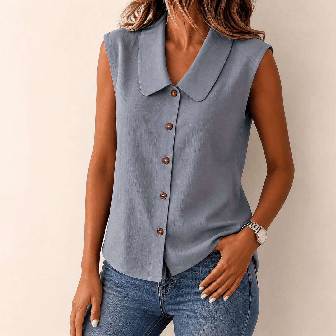 Carinda | Women's Sleeveless Collared Button-Up Blouse - Sage - Image 12