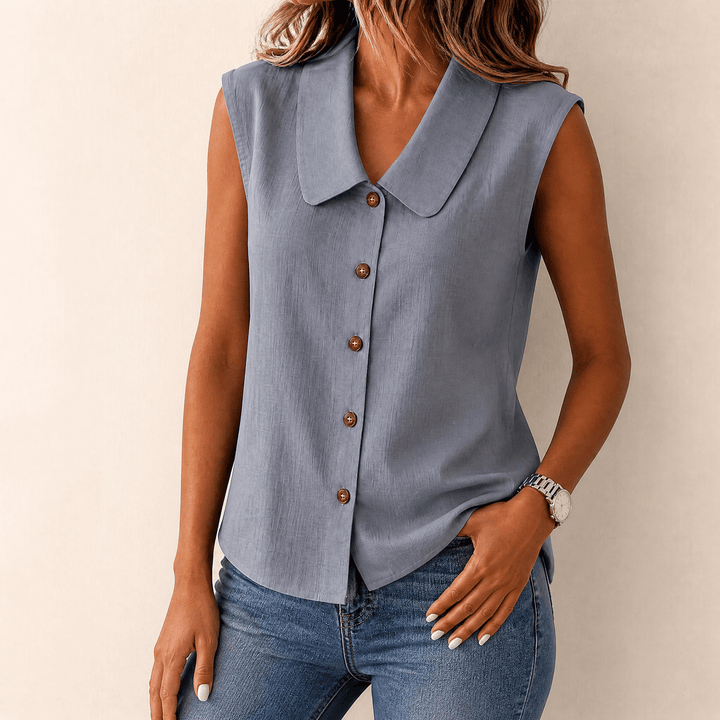 Carinda | Women's Sleeveless Collared Button-Up Blouse - Sage - Image 12
