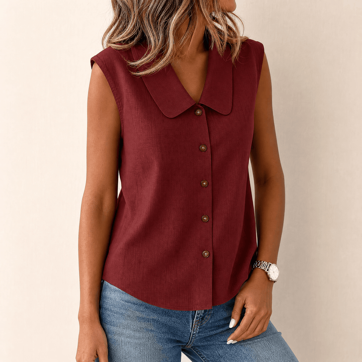 Carinda | Women's Sleeveless Collared Button-Up Blouse - Sage - Image 14