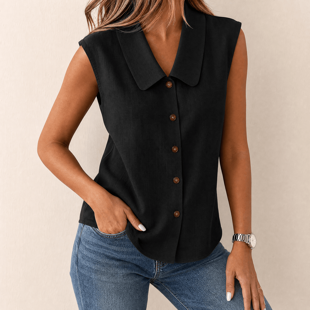 Carinda | Women's Sleeveless Collared Button-Up Blouse - Sage - Image 15