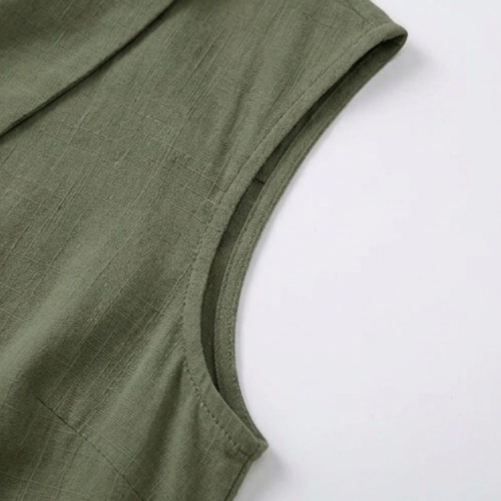 Carinda | Women's Sleeveless Collared Button-Up Blouse - Sage - Image 7