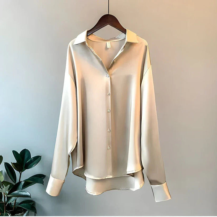 Carine | Women's Long Sleeve Collared Button Down Blouse - Grey - Image 3