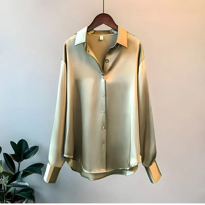 Carine | Women's Long Sleeve Collared Button Down Blouse - Grey - Image 4