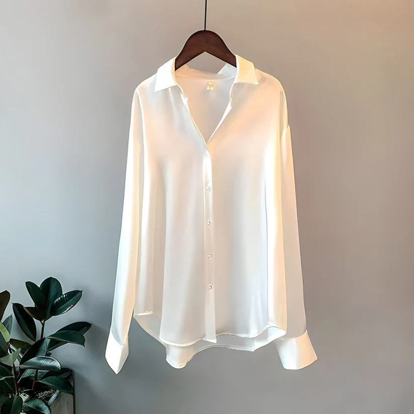 Carine | Women's Long Sleeve Collared Button Down Blouse - Grey - Image 6