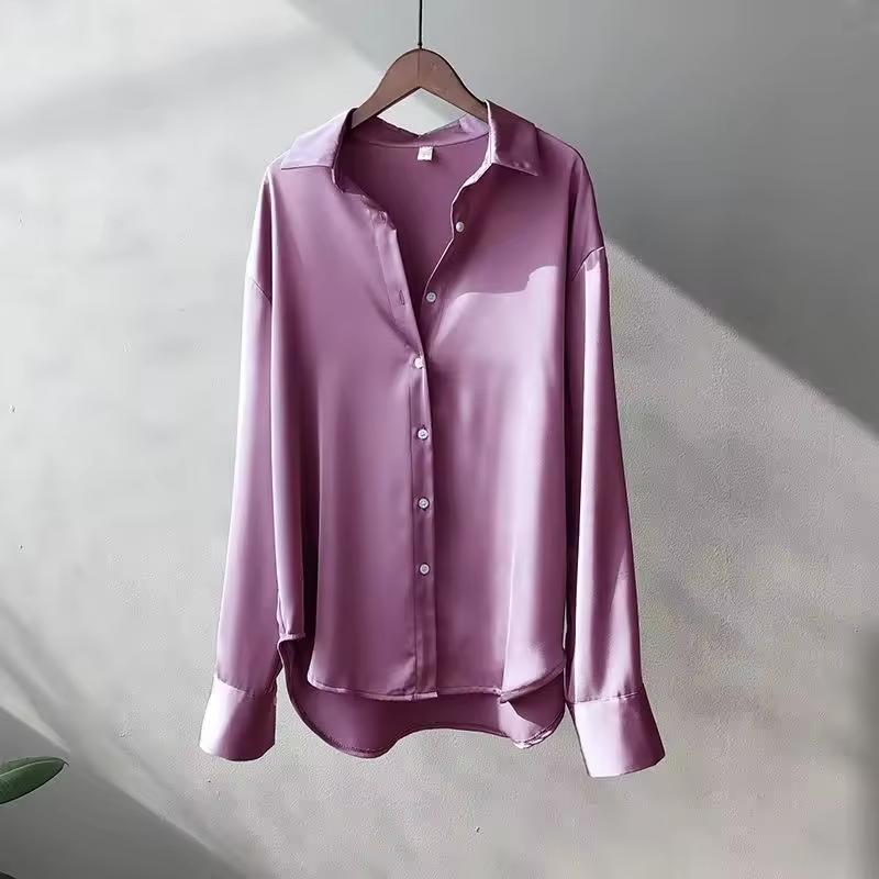 Carine | Women's Long Sleeve Collared Button Down Blouse - Grey - Image 7