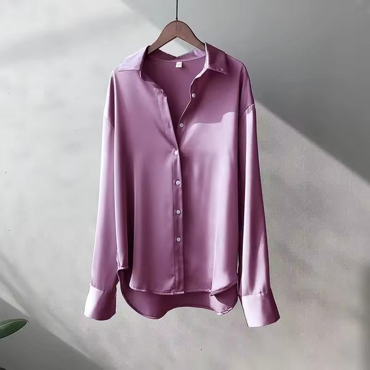 Carine | Women's Long Sleeve Collared Button Down Blouse - Grey - Image 7