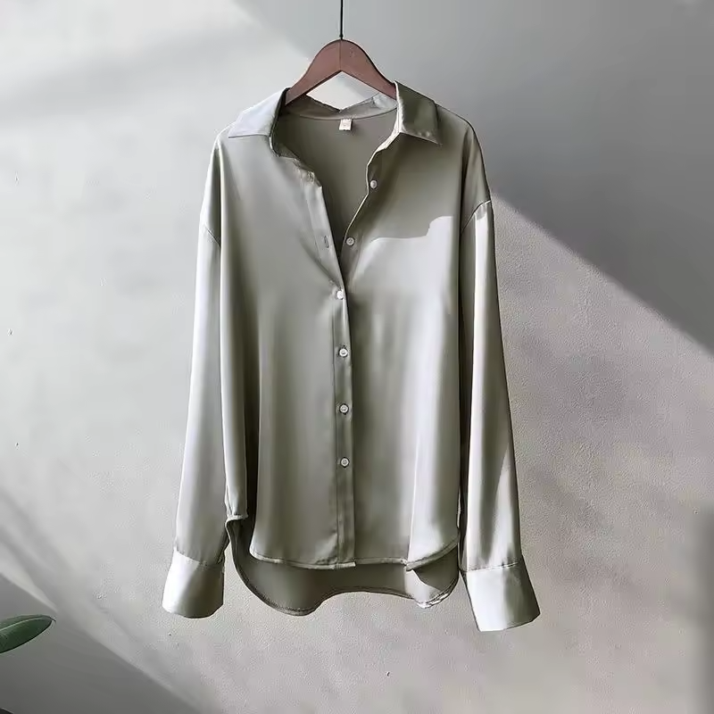 Carine | Women's Long Sleeve Collared Button Down Blouse - Grey - Image 8