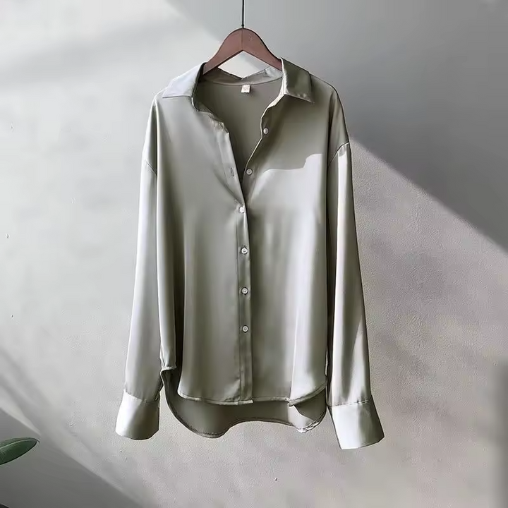 Carine | Women's Long Sleeve Collared Button Down Blouse - Grey - Image 8