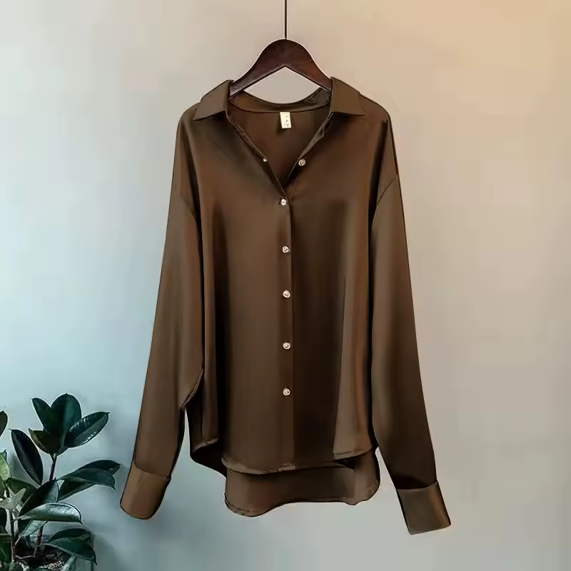 Carine | Women's Long Sleeve Collared Button Down Blouse - Grey - Image 9