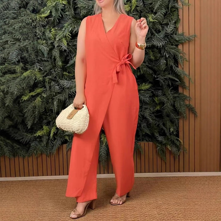 Carmelle | Women's Wide Leg Sleeveless Jumpsuit - Coral - Image 1