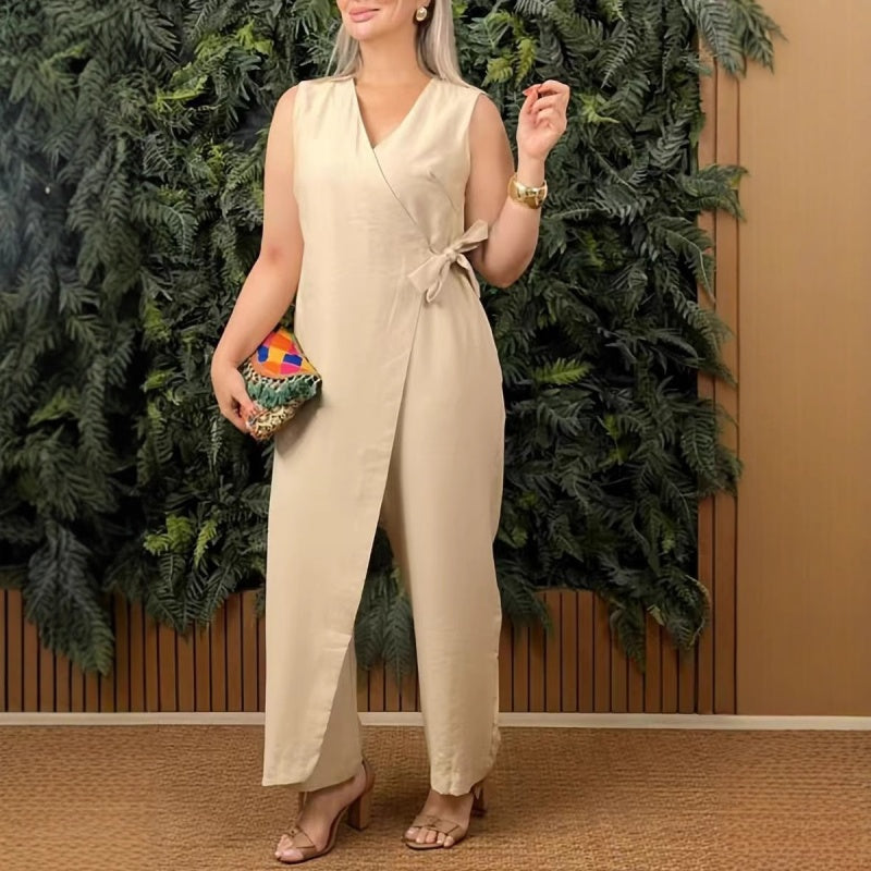 Carmelle | Women's Wide Leg Sleeveless Jumpsuit - Coral - Image 2