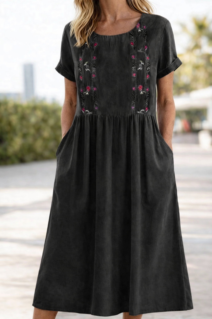 Carvena | Women's Linen Summer Dress Midi - Mustard - Image 2