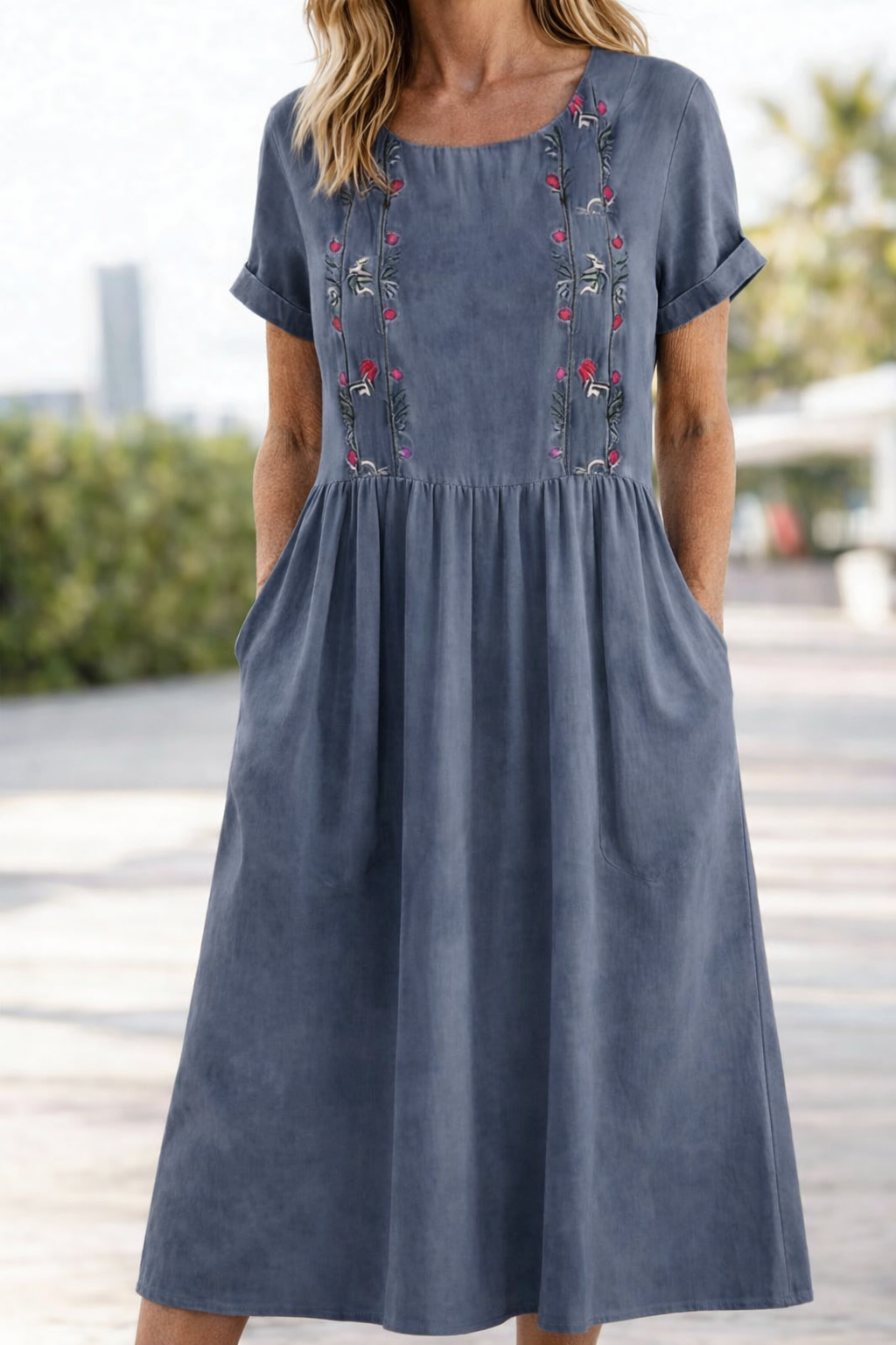 Carvena | Women's Linen Summer Dress Midi - Mustard - Image 3