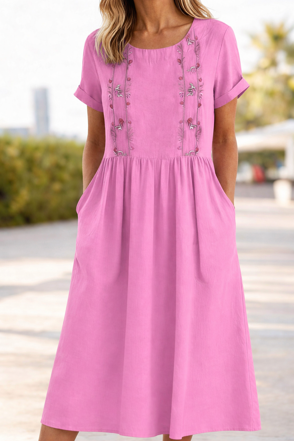 Carvena | Women's Linen Summer Dress Midi - Mustard - Image 4