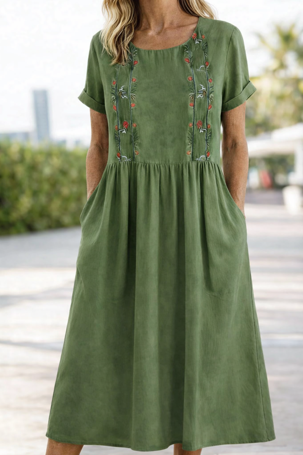 Carvena | Women's Linen Summer Dress Midi - Mustard - Image 5