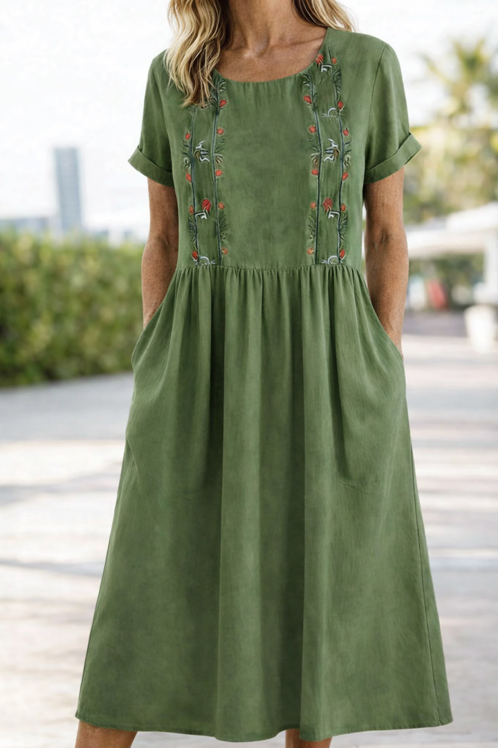 Carvena | Women's Linen Summer Dress Midi - Mustard - Image 5