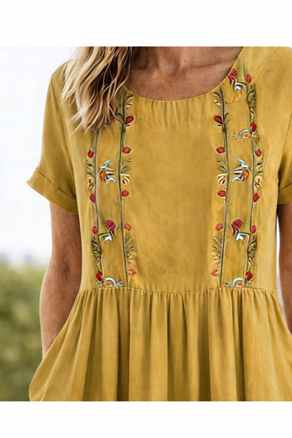 Carvena | Women's Linen Summer Dress Midi - Mustard - Image 7
