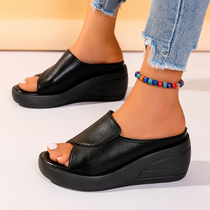Carvindra | Women's Platform Wedge Sandals Open Toe - Black - Image 1