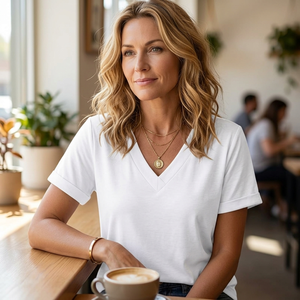 Carwyn | Women's V-Neck Short Sleeve T-Shirt - White - Image 3