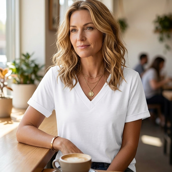 Carwyn | Women's V-Neck Short Sleeve T-Shirt - White - Image 3