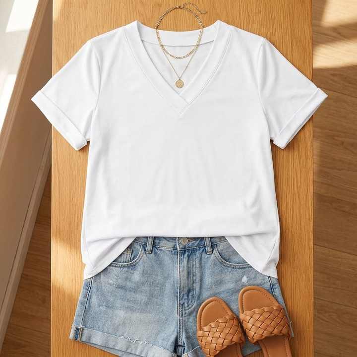 Carwyn | Women's V-Neck Short Sleeve T-Shirt - White - Image 6