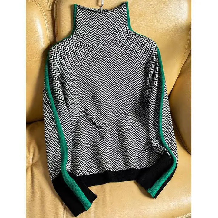 Cassia | Women's Herringbone Turtleneck Sweater - Brown - Image 2