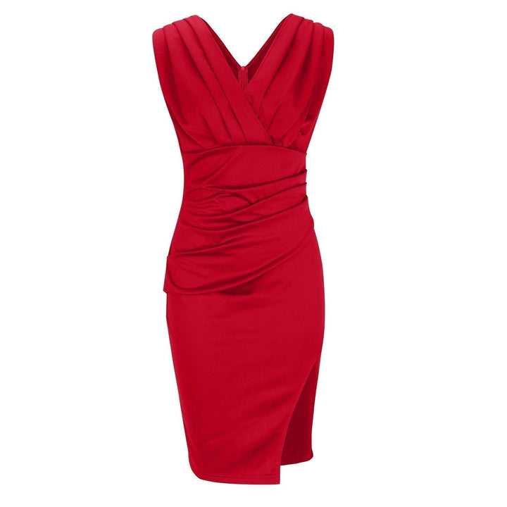 Cassia | Women's V-Neck Sleeveless Fitted Dress - Red - Image 10