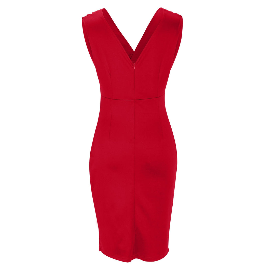 Cassia | Women's V-Neck Sleeveless Fitted Dress - Red - Image 11