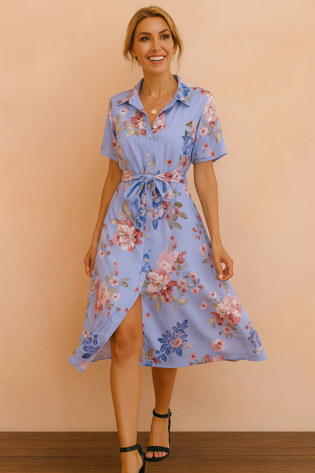 Cavendelle | Women's Summer Midi Shirt Dress - Image 2