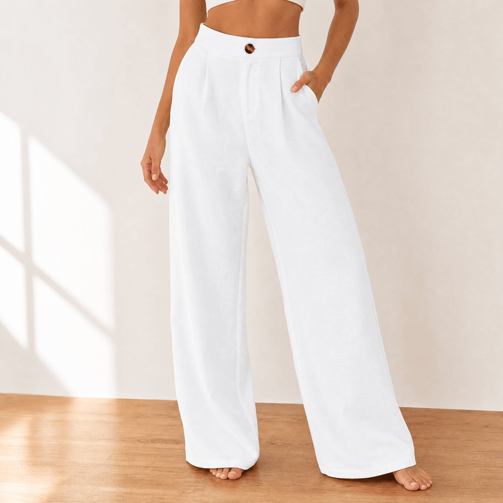 Cavendish | Women's Wide Leg High Waist Trousers - White - Image 15
