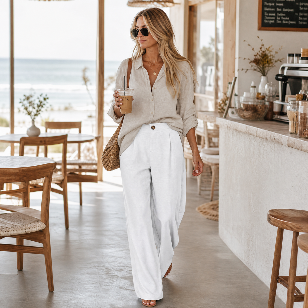 Cavendish | Women's Wide Leg High Waist Trousers - White - Image 3
