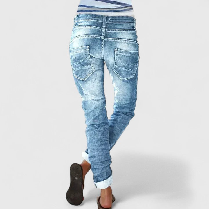 Celeste | Women's Distressed Tapered Jeans - Grey - Image 2