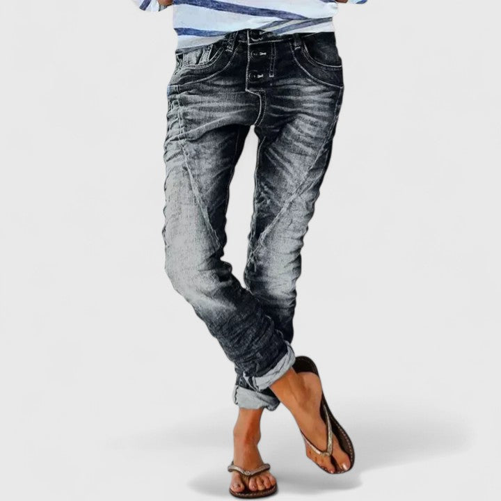 Celeste | Women's Distressed Tapered Jeans - Grey - Image 7