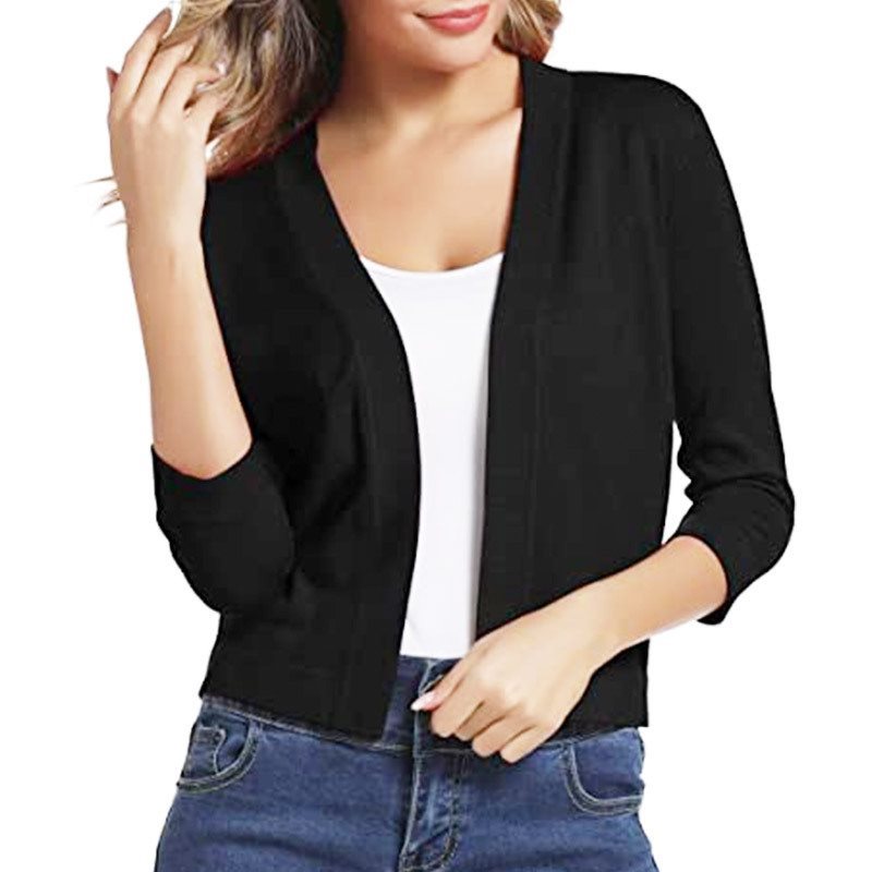 Celestine | Women's Open Front 3/4 Sleeve Cardigan - Black - Image 1