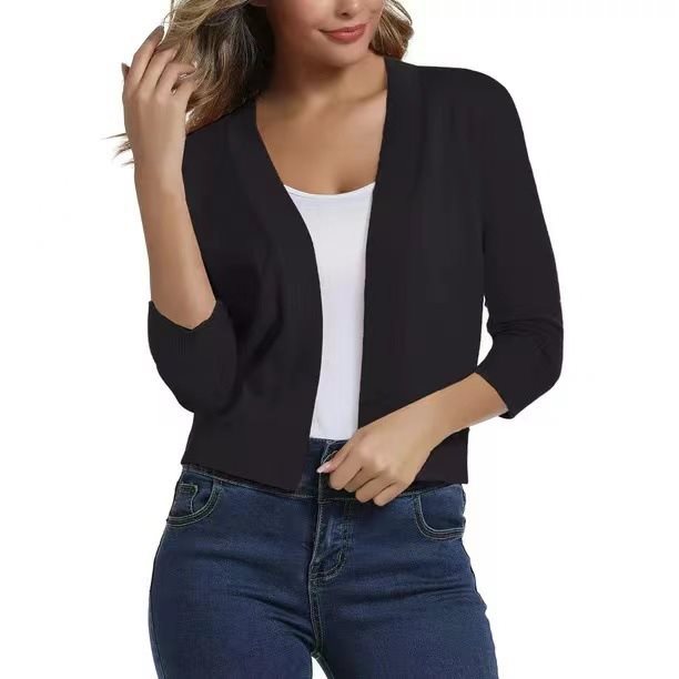 Celestine | Women's Open Front 3/4 Sleeve Cardigan - Black - Image 3