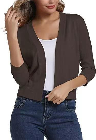 Celestine | Women's Open Front 3/4 Sleeve Cardigan - Black - Image 6