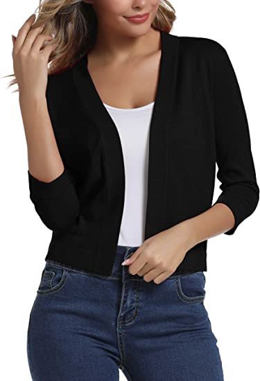 Celestine | Women's Open Front 3/4 Sleeve Cardigan - Black - Image 8