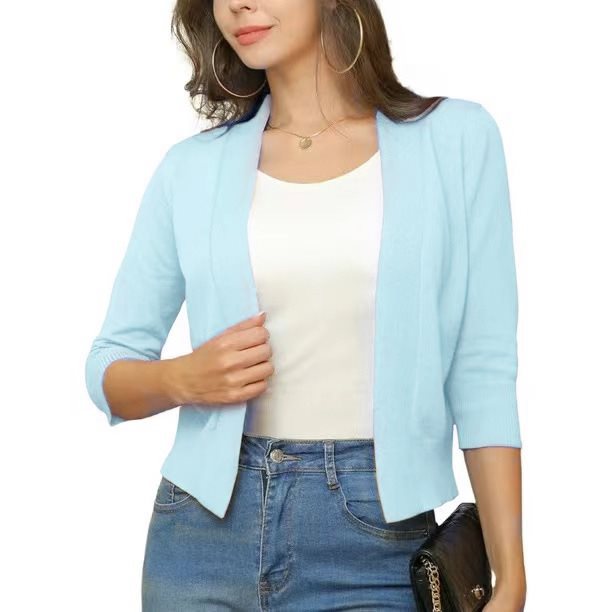 Celestine | Women's Open Front 3/4 Sleeve Cardigan - Black - Image 9